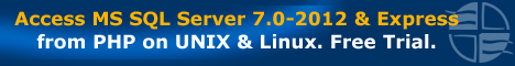 Access MS SQL Server 7.0, 2000, 2005, 2008, 2012 and Express from PHP on UNIX and Linux.