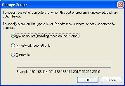 Change Scope dialogue box
