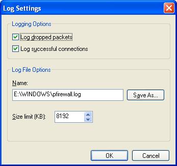 Log Settings dialogue box