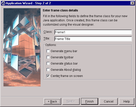 Application Wizard Step 2 with Frame1 as the Class and Frame Title as the Title