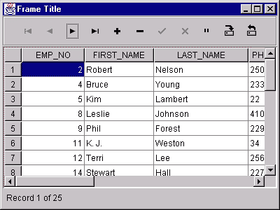 Browsing the data set in the sample application