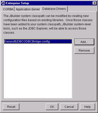 Enterprise Setup dialog box Database Drivers tab