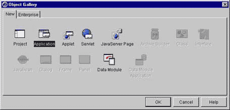 Object Gallery with the Application icon selected
