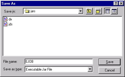 Save As dialog box c:\jars directory