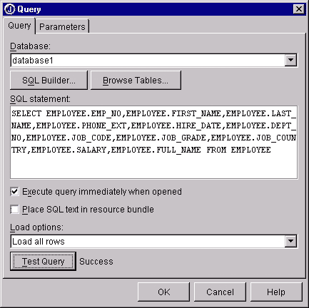 Query dialog box following a successful query