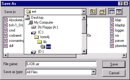 Save As dialog box c:\forte4j\lib\ext directory