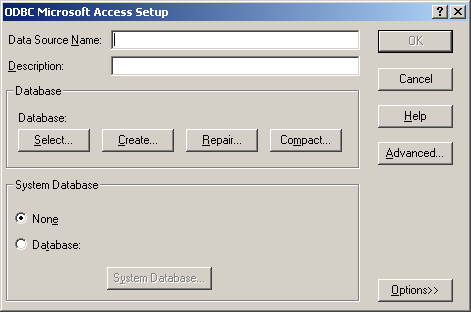 ODBC Microsoft Access Setup dialog box.