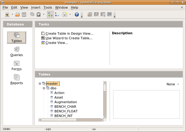 Data from the selected table displays in the Tables Pane.