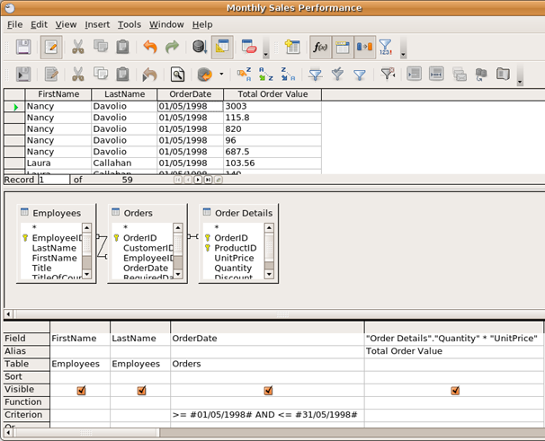 group items in query openoffice base