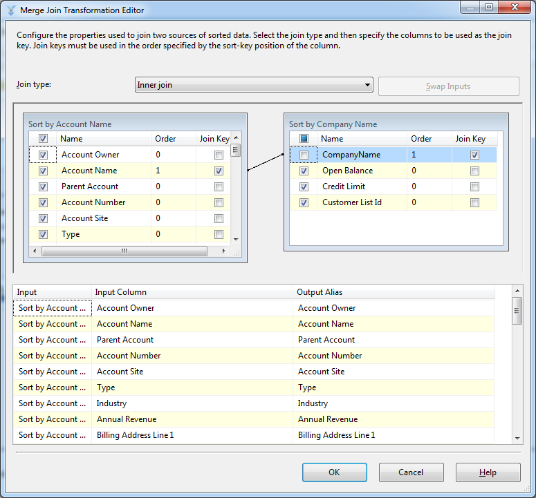 Merge Join Transformation Editor