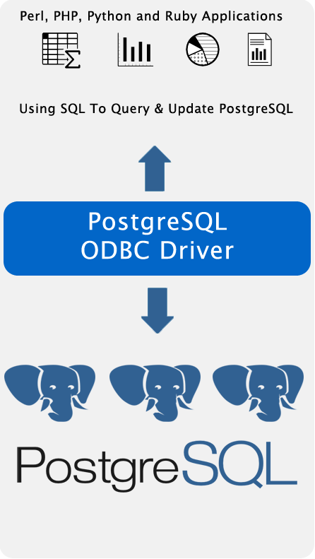Applications Such As Perl, PHP, Python and Ruby Using SQL To Query & Update PostgreSQL Data.